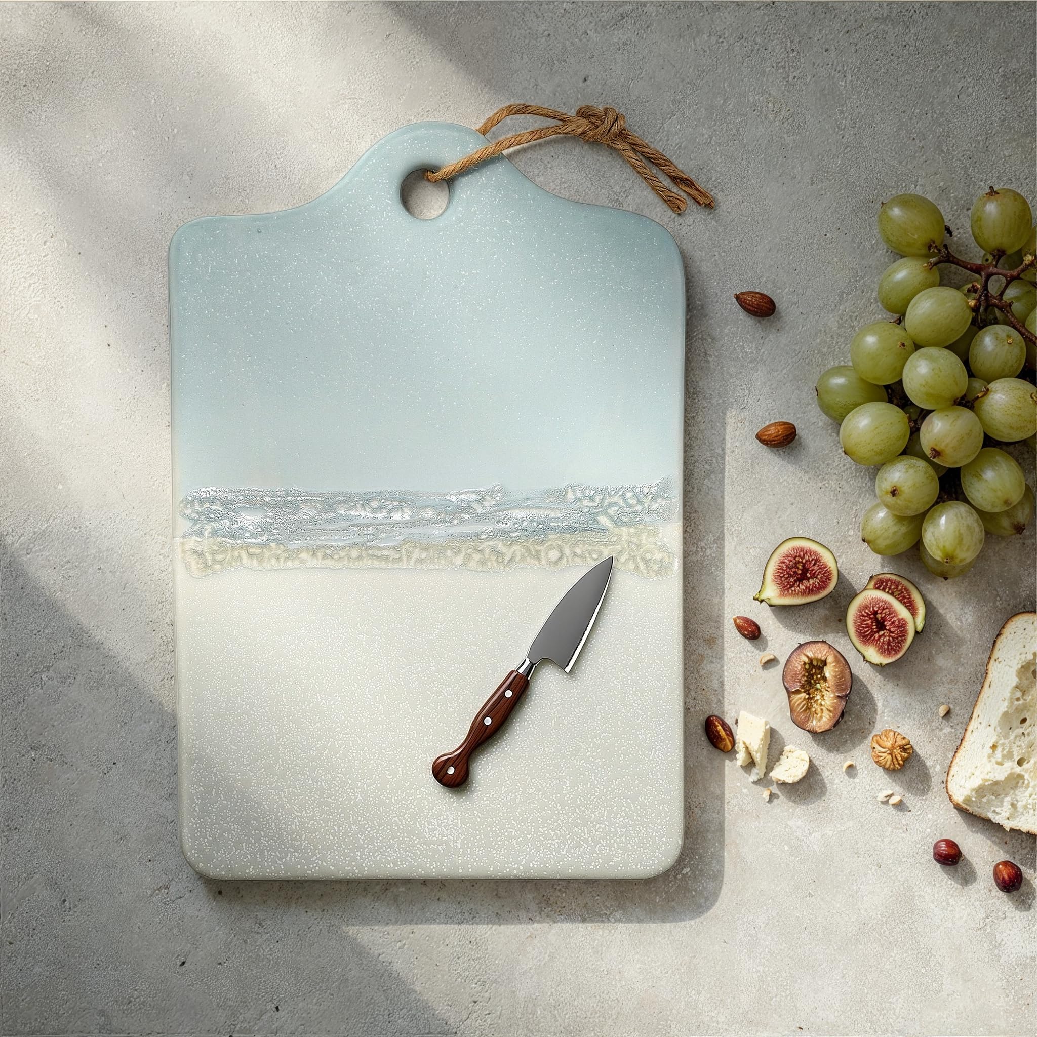 Bloomingville Stoneware Cheese Serving Board with Jute Tie, Matte Blue and Sand Color - Image 8