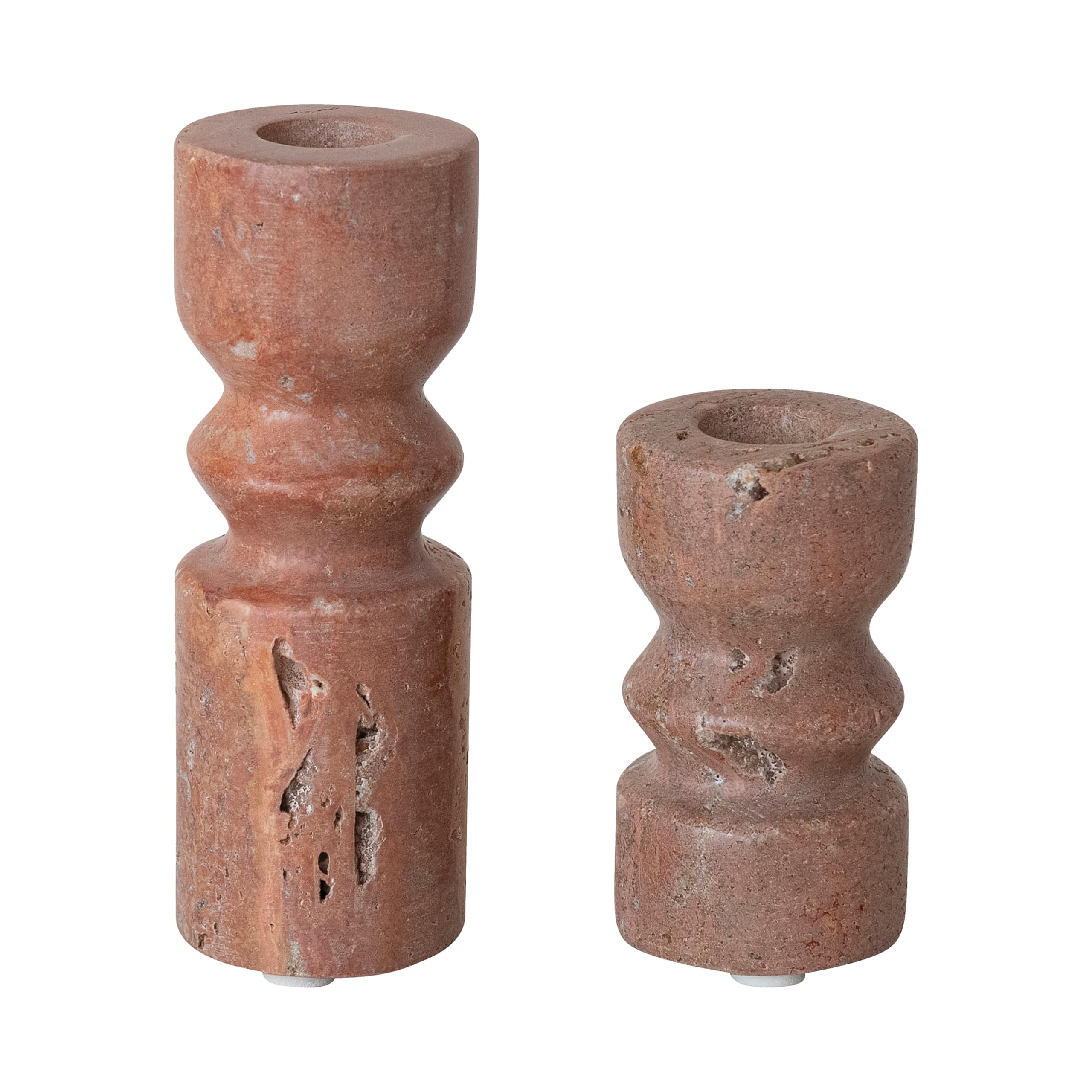 Bloomingville Tall Travertine Taper Candle Holder, Red - Image 3