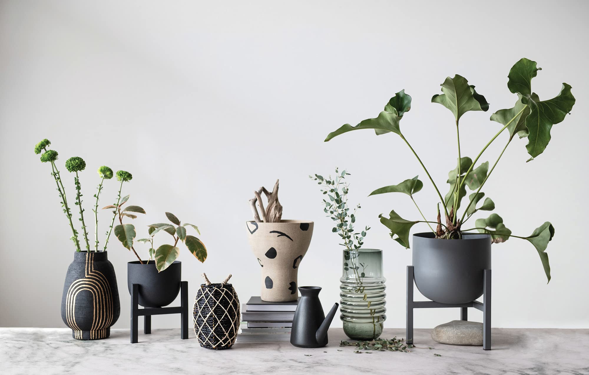 Bloomingville Textured Metal Planter Pot with Stand - Image 3