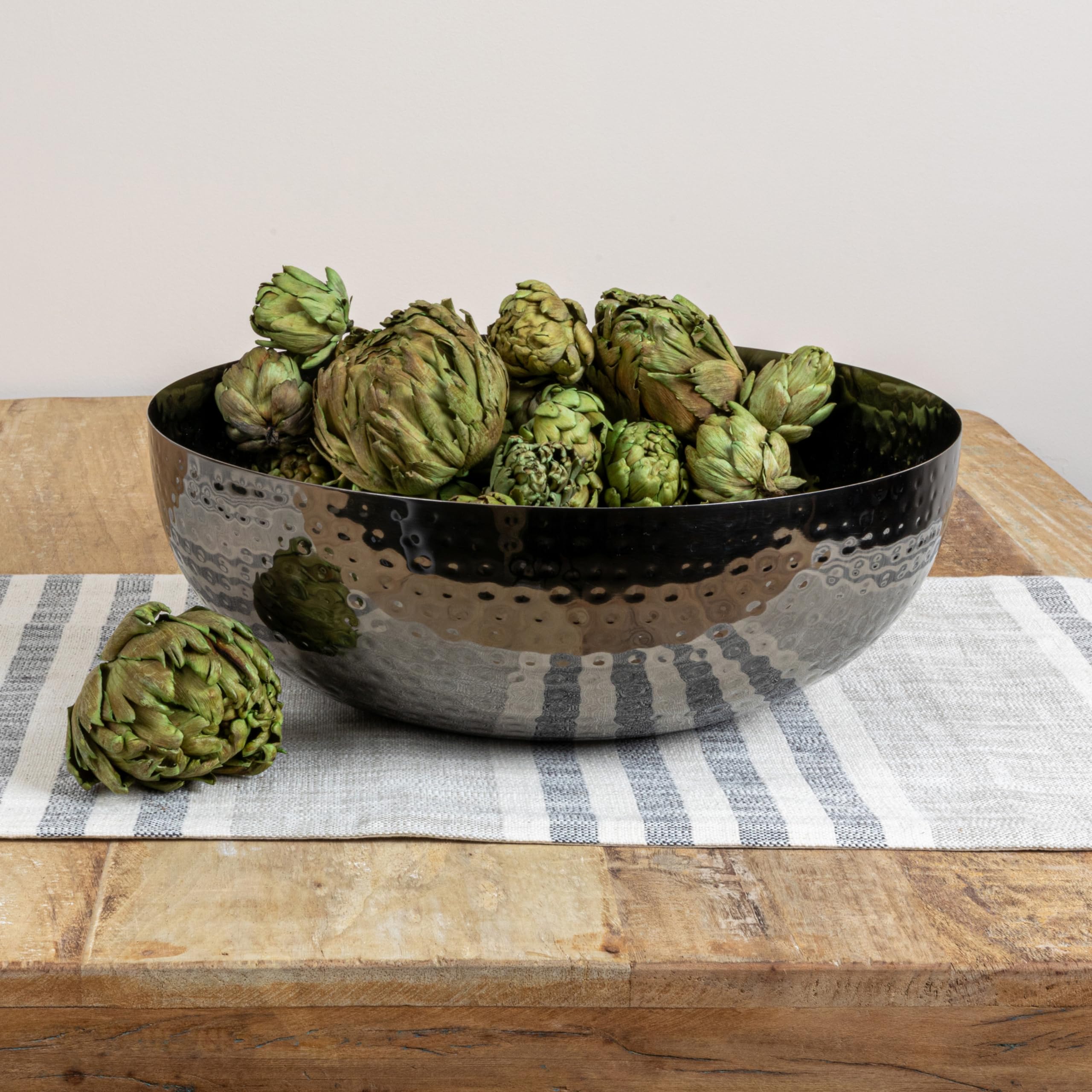 Round Hammered Metal Bowl, Oxidized Silver - Image 5